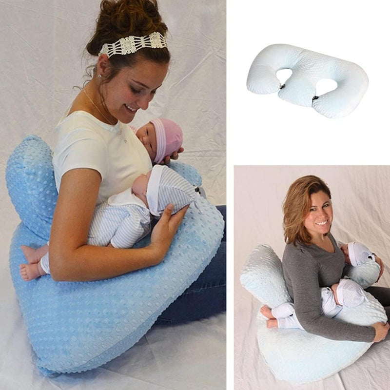 woobles وسادة رضاعة متعددة الوظائف، وسادة رضاعة للنساء الحوامل، وسادة دعم من قماش قطن قابل للغسل في الغسالة، زرقاء - Image 3